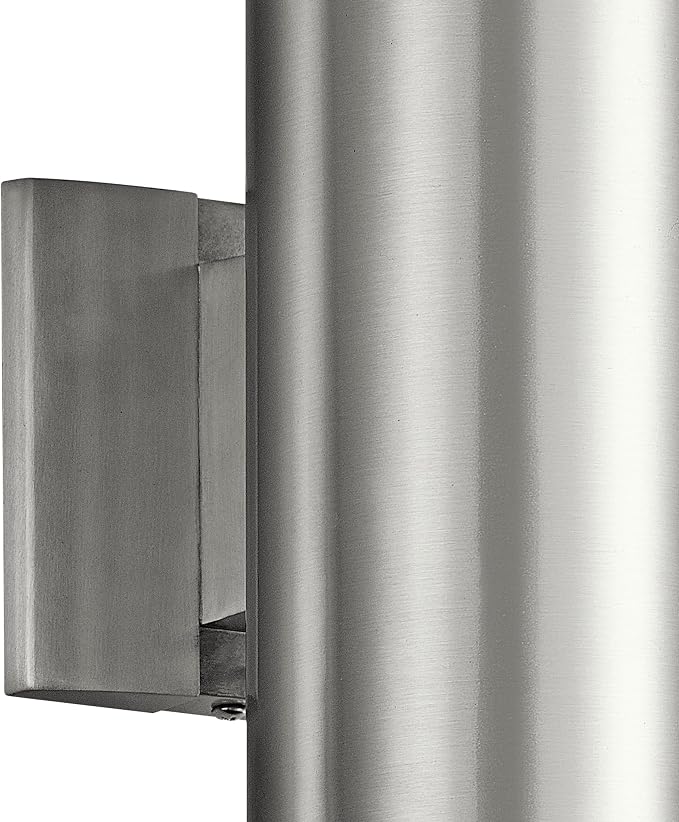 Kichler Cylinders 12" 2-Light Cylinder Outdoor Wall Sconce in Brushed Aluminum, (12" H x 4.75" W), 9244BA