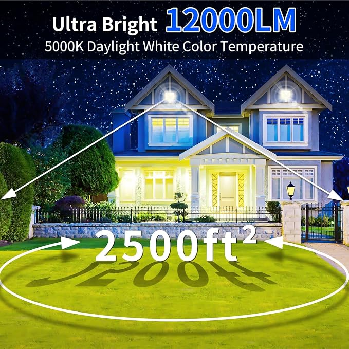 2 Pack 100W LED Flood Light, IP66 Waterproof | 12000LM, 5000K Daylight White, Plug in with 5ft Cord, Outdoor Exterior Lighting, for Yard, Garage, Patio, Backyard