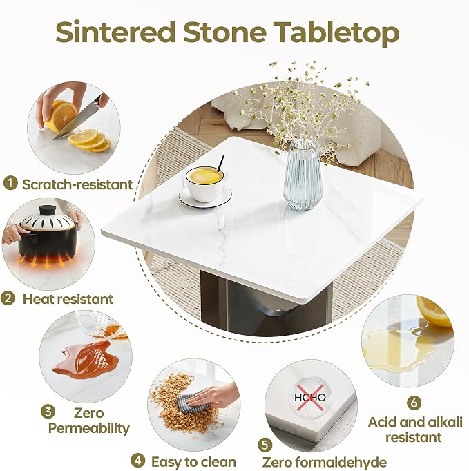 Square Table Top, 19.6” White Sintered Stone Tabletop, DIY Replacement & Cover Marble Desktop, Scratch & Wear Resistant, Suitable for Indoor & Outdoor
