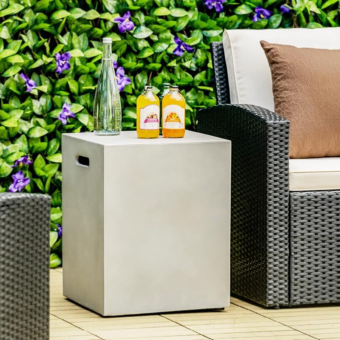 Giantex Propane Tank Cover Table - Hideaway Table, Outdoor 20 lbs Propane Tank Holder with Handles on Both Sides & Groove Hole at the Bottom, Patio Tank Storage Box Side Table for Standard, Gray