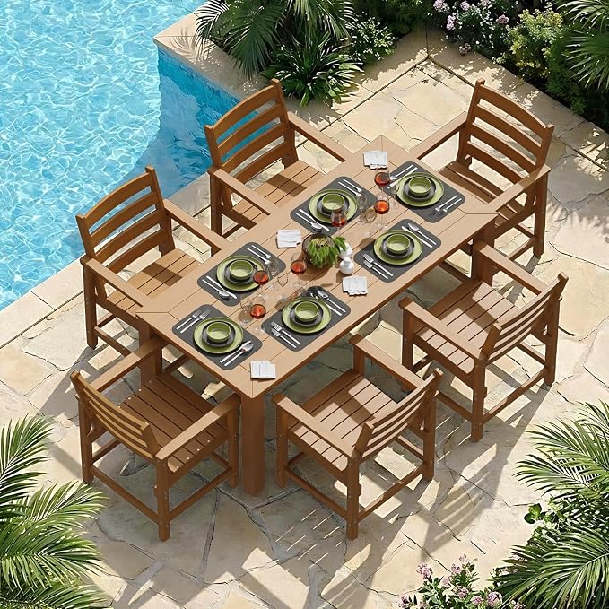 Outdoor HDPE Patio Dining Chair Set of 2, All-Weather Outdoor Chair, Patio Furniture for Garden, Backyard, Deck (Teak)