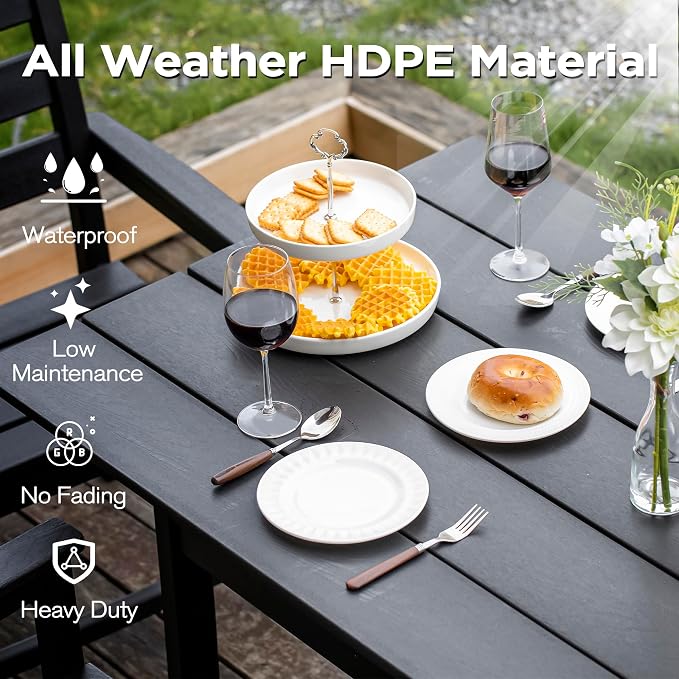 nalone Outdoor Dining Table for 6 - Person, 67"x32" Rectangular Patio Dining Table, All Weather HDPE Dining Table with Umbrella Hole(Black, 1 Table)