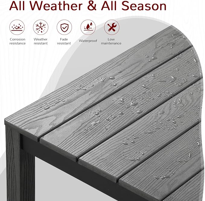 Stoog All-Weather Patio Dining Table for 6, Outdoor HIPS & Aluminum Frame Dining Table with 350 lbs Weight Capacity, Umbrella Hole, Grey