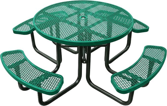 46In Round Metal Picnic Table, Commercial-Grade Heavy Duty Outdoor Furniture, Rust-Resistant Outside Table for Patio, Garden, Playground and Parks (Green)