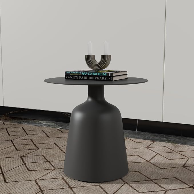 Outdoor Round Side Table, Mid Century Modern Style, Weather Resistant Rust Resistant Aluminum Base, Ideal for Garden, Pool, Patio, Balcony, Living Room, 19.5" x 18.3", Grey
