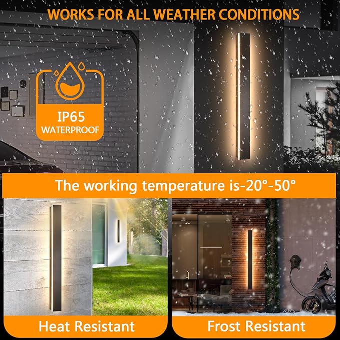 AioTio Outdoor Wall Lights Exterior,31.5inch Black Outdoor Light Fixtures Wall Mount,3000k Waterproof Modern Porch Lights Wall Sconce,Long LED Linear Outside Lighting for Garage,Courtyard