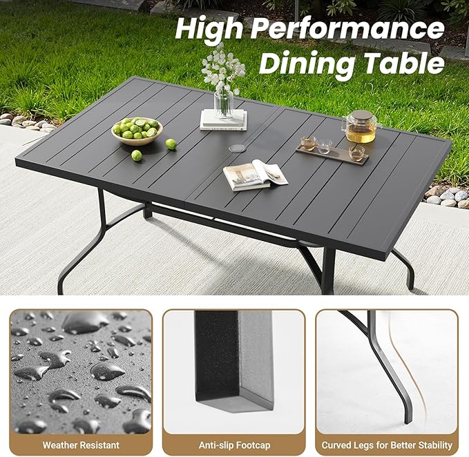 Soohow Outdoor Dining Table 60"x35", Rectangle Patio Dining Table with 1.57" Umbrella Hole, Outdoor Metal Furniture for Patio, Graden, Backyard and Poolside, Weather-Resistant