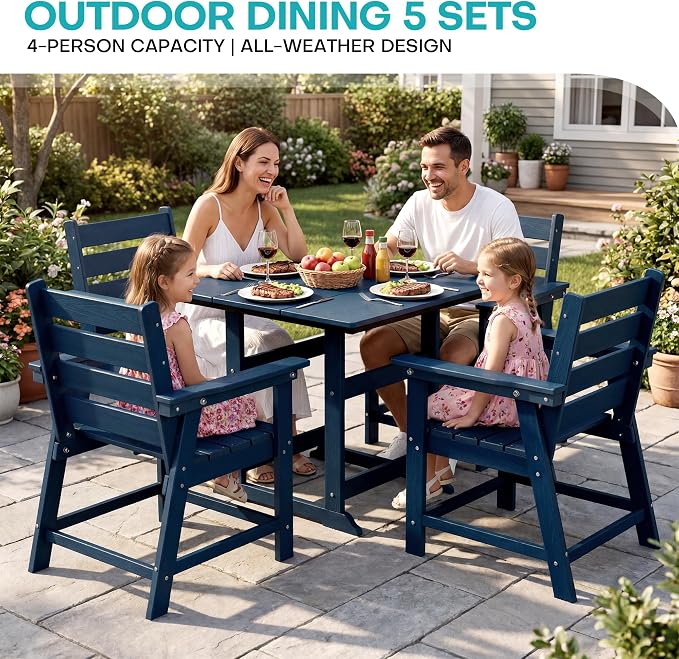 HDPE Dining Chair, Navy Blue, Set of 2