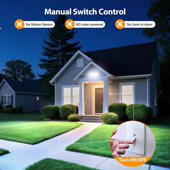 Onforu 75W Flood Lights Outdoor, 7000LM Brightness Security Lights Switch Controlled, 3 Adjustable Heads, IP65 Waterproof, 6500K Wall Mount Exterior LED Flood Light