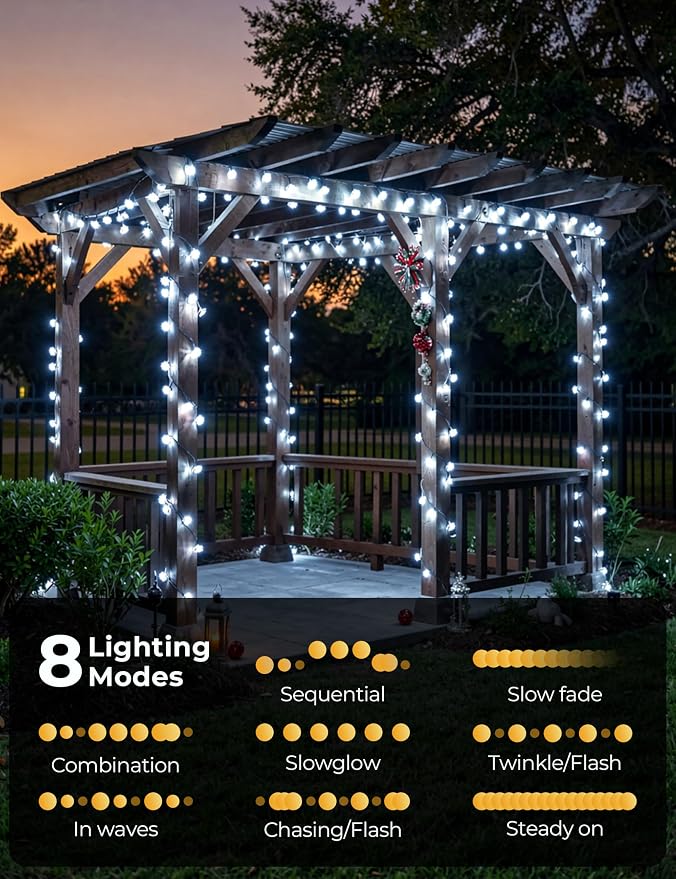Brightown 50 LED Flower Solar String Lights Outdoor Waterproof, White | Solar Powered Fairy Lights with 8 Modes for Garden Yard Fence Patio Christmas Balcony Holiday Party Decor