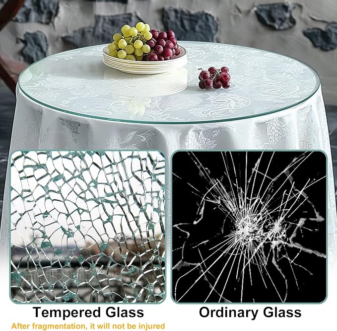 24" Round Glass Table Top, 3/10"(8mm) Inch Thick Tempered Pencil Edge Polish Glass Protector Replacement Suitable for Dining Table, Coffee Table, Office Table, Side Table