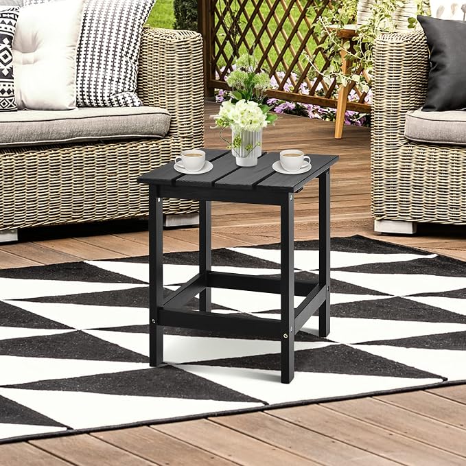 Giantex Outdoor Side Table, 15” Square Wood End Table with Slatted Design, Sturdy Construction, Easy Assembly, Small Patio Coffee Table for Living Room, Balcony, Poolside Bistro Table (1, Black)