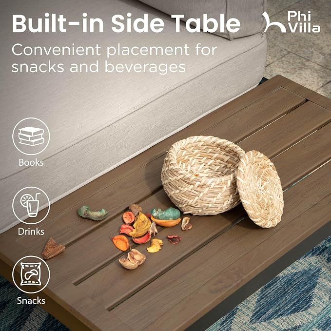 PHI VILLA 7 Pieces Outdoor Patio Furniture Set,Metal Frame Modern Outdoor Sectional Sofa Set,8 Seats Patio Conversation Sets with Coffee Table&Thickened Cushion,for Poolside and Backyard,Light Grey