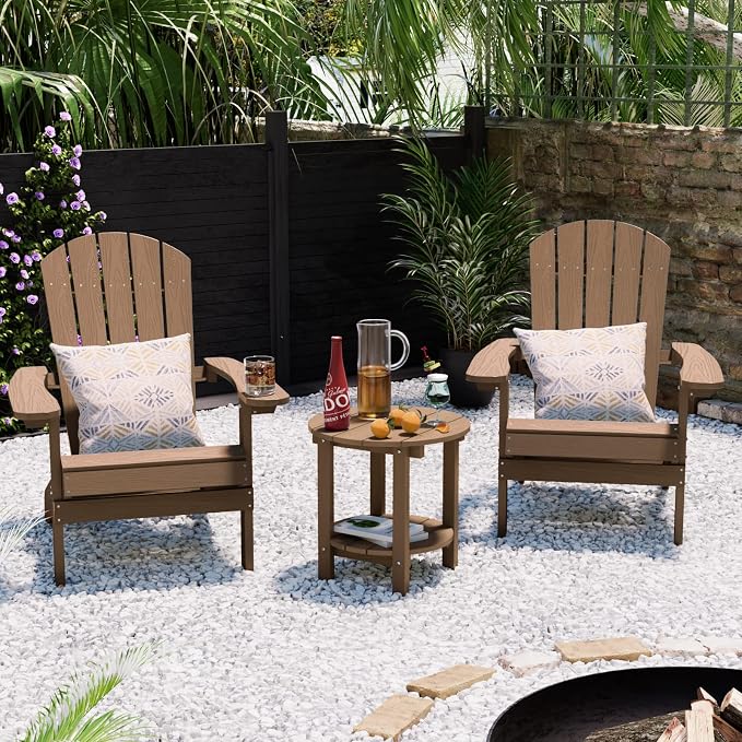 YEFU Adirondack Side Table, 18" Double Outdoor Side Table, Poly Lumber end Table, Weather Resistant for Indoor, Patio, Pool, Porch, Backyard-Teak