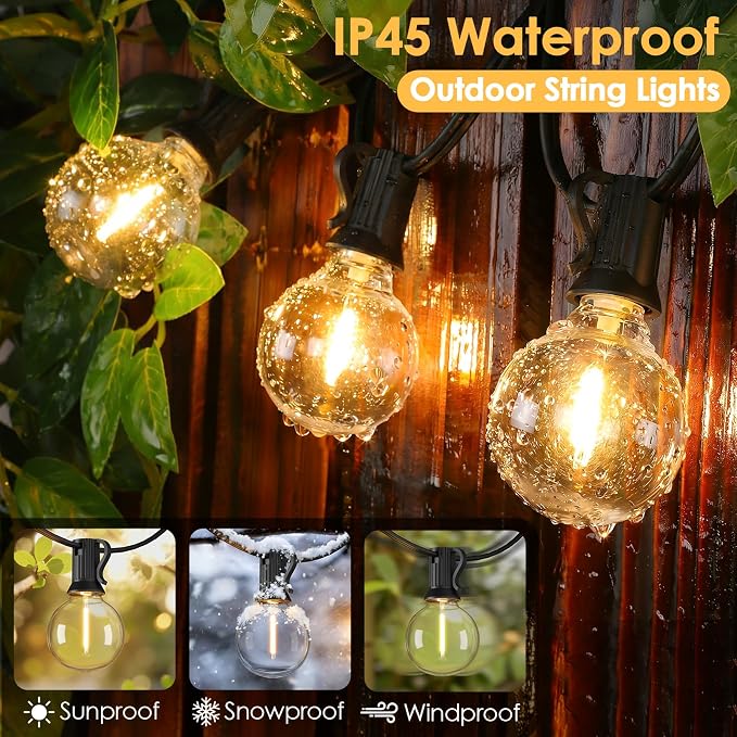 2 Pack 25FT G40 LED Outdoor String Lights with 10+1 Bulbs, Black | Waterproof, Shatterproof, Dimmable, Connectable, Energy-saving, Patio Lights Porch Balcony Backyard Party Classroom Decor