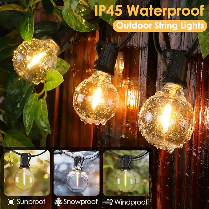 25FT G40 LED Outdoor String Lights with 10+1 Bulbs, Plug-in, Black | Waterproof, Shatterproof, Dimmable, Connectable, Energy-saving, Patio Lights Porch Balcony Backyard Party Classroom Decor