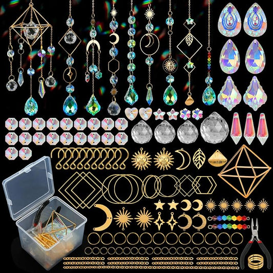 DIY Suncatchers, 400pcs Sun Catchers Supplies Kit Art and Crafts for Adults | Decorative Hanging Prism Suncatcher with Crystals Beads Ball Rainbow Maker for Indoor Windows Office Home Decor