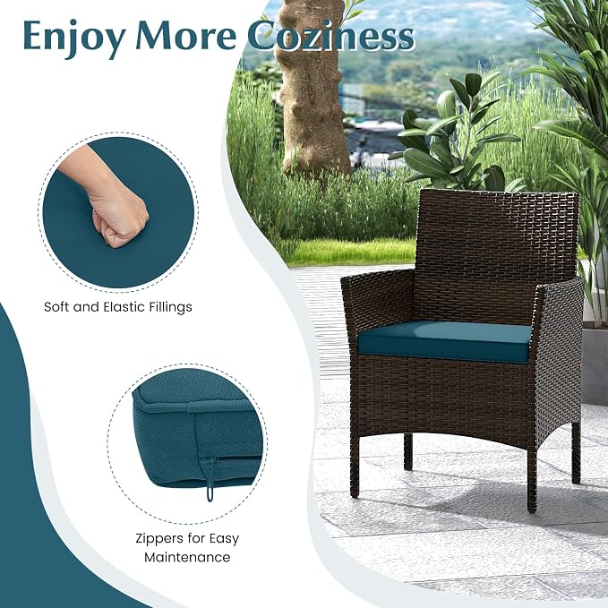 Tangkula 8 Piece Patio Rattan Conversation Set, Outdoor Wicker Furniture Set with Chair, Loveseat & Tempered Glass Table, Cozy Seat Cushions, Outside Sectional Sofa Set for Backyard (2, Peacock Blue)