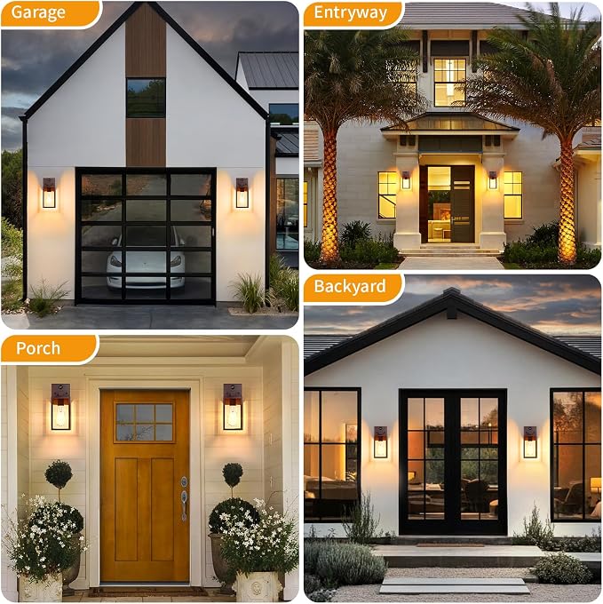2 Pack Motion Sensor Outdoor Light Fixtures Wall Mount, Oil Rubbed Bronze Front Porch Lights, Dusk to Dawn Exterior Wall Sconce, Waterproof Lantern Lamp,Outside Coach Light for House,Garage,Yard