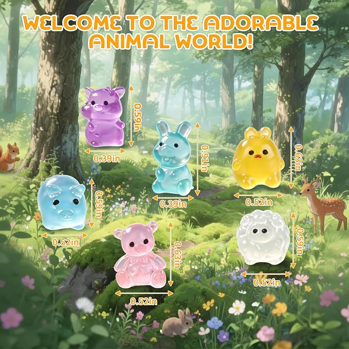 140 Pcs Mystery Mini Resin Animals Blind Bags,Tiny Glow in The Dark Animal Resin Models, mini resin figures,resin animals variety pack for Birthday Party Gift, DIY Crafts, Ornaments, Random Design