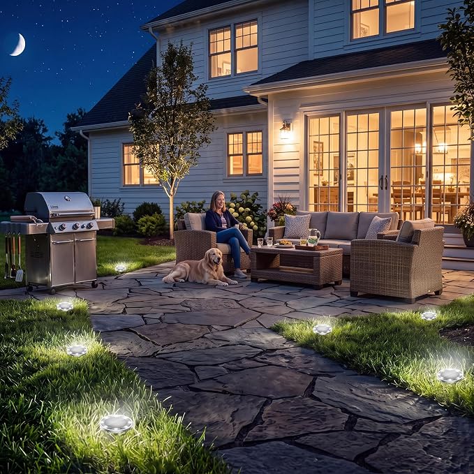 Solar Lights Outdoor Waterproof, 8 Pack Solar Powered Ground Lights Outdoor, IP68 Waterproof, Anti-Rust, Solar Garden Lights Landscape Lighting for Pathway Yard Lawn Walkway Driveway,Cool White