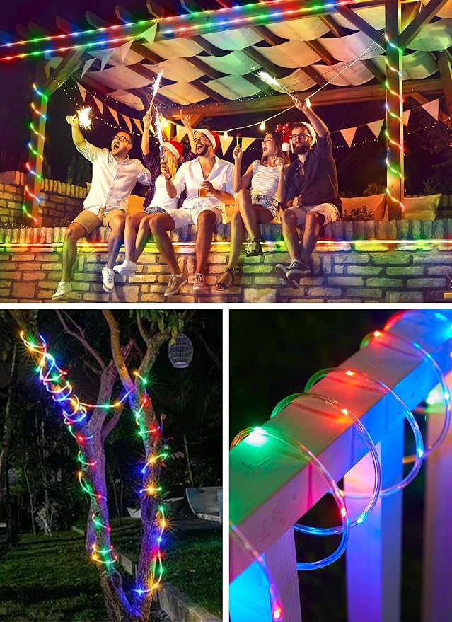 Brightown 39FT 100LED Solar Rope Lights Outdoor Waterproof, Multicolor | IP65 Solar Powered Fairy Lights with 8 Lighting Modes, Outdoor String Lights for Party Garden Yard Holiday Tree Decoration