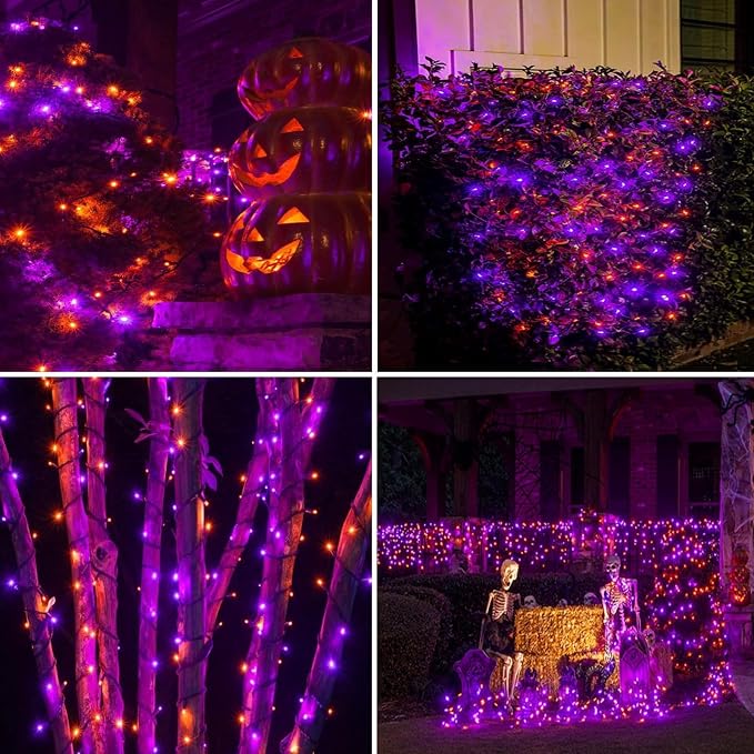 Solar Halloween Lights Outdoor 2 Pack 480 LED String Lights Orange Purple | 170FT, 8 Modes, Auto On/Off, Memory Function, Waterproof Solar Twinkle Lights for Outside Garden Party Graveyard Horror Decor