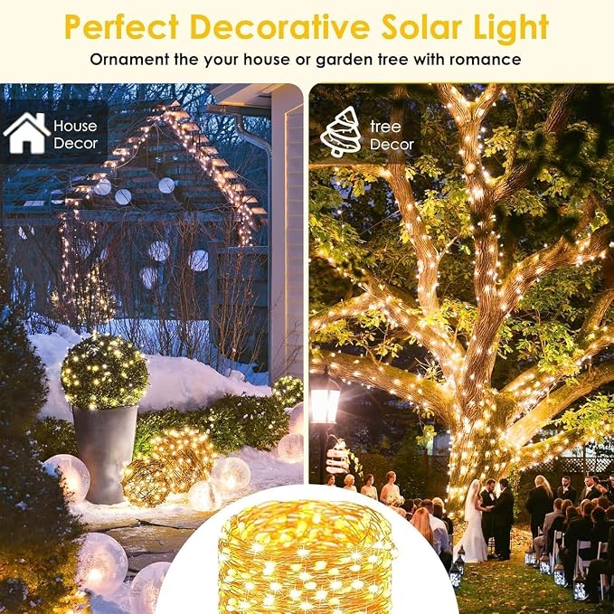 Solar Fairy Lights, 4 Pack Total 800LED 288FT Waterproof String Lights | Warm White, Copper Wire, 8 Lighting Modes Solar Twinkle Lights for Tree Garden Patio Party Outdoor Christmas Decorations
