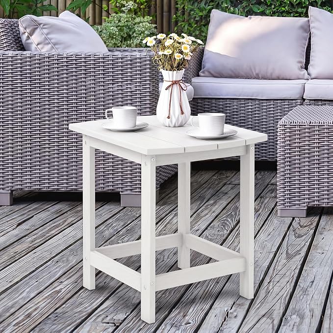 Tangkula Outdoor Side Table, Weather Resistant Adirondack Table, Outdoor Indoor Chairside End Tables, Waterproof HDPE, for Patio Poolside Porch Backyard, Easy Assembly, 19 x 14.5 x 18 Inch (2, White)