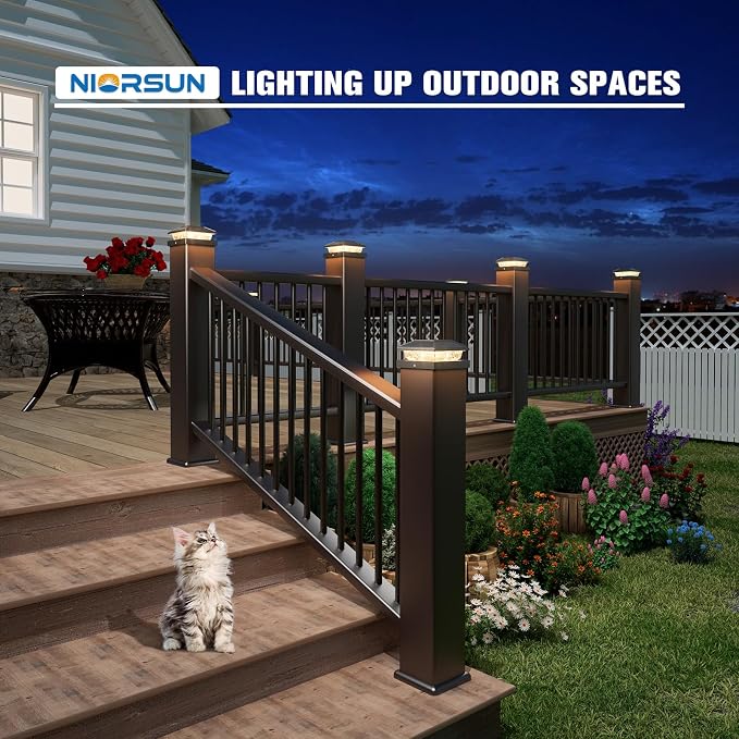 Solar Post Cap Lights,4x4 Post Solar Lights,Warm White,8 Pack Black | Fence Post Solar Lights for 4x4 Post Caps Wood Vinyl, IP64 Waterproof Solar Post Lights Outdoor, Solar Deck Post Lights