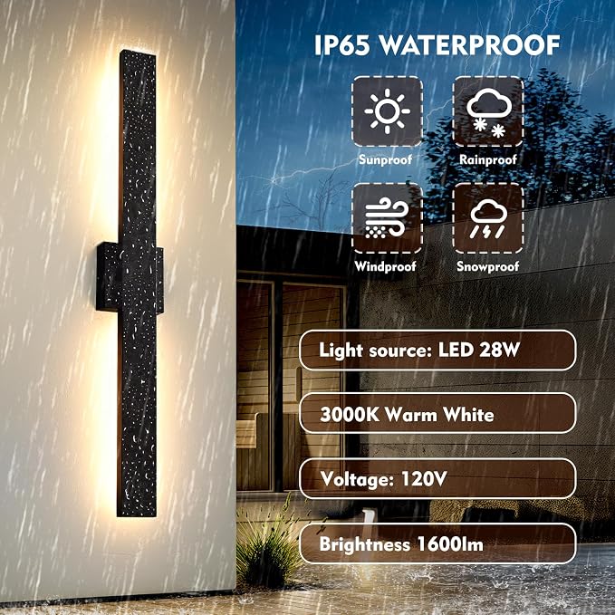 Black Long Outdoor Wall Lights Modern Exterior Lighting Fixtures 31.5 Inch Outdoor Wall Sconce LED 3000K IP65 Waterproof Wall Mount Outside Lights for House Garage Front Door Patio 2Pack