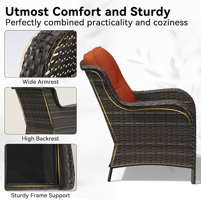 7 Piece Outdoor Wicker Patio Furniture Set, Patio Chairs Set with Thickened Olefin Cushions, High Back and Deep Seating, Hand-Woven PE Rattan, Ottoman for Porch, Deck