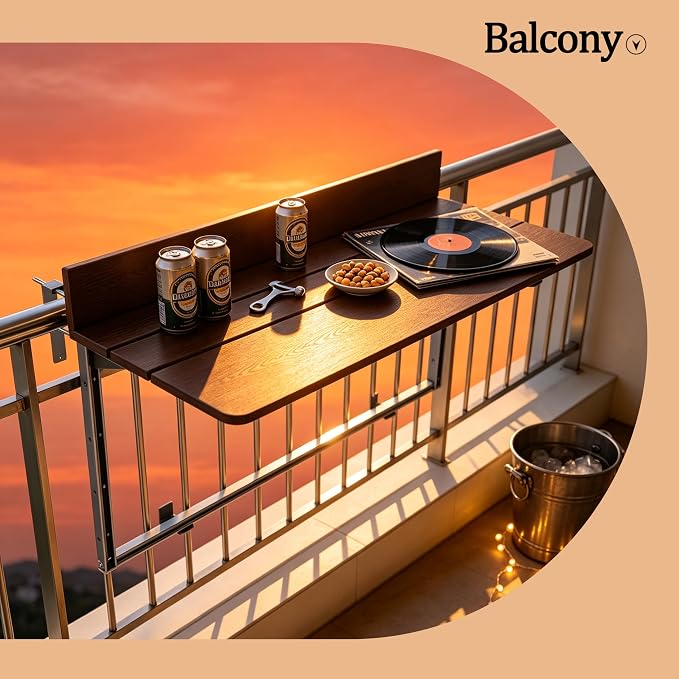 Balcony Bar Table for Railings, Outdoor Hanging Folding Adjustable Height Deck Rail Table for Patio, Garden, Rustproof Aluminum Alloy Frame,Weather Resistant, Easy Assembly
