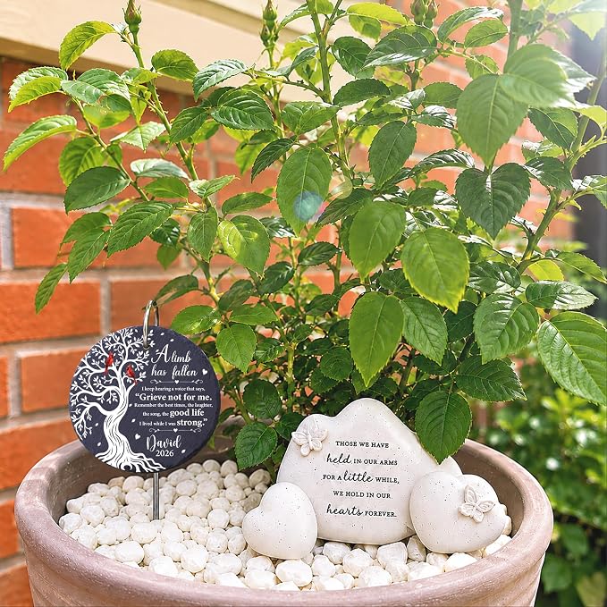 Personalized Memorial Garden Stone, Red Cardinal Garden Stones for Loss of Loved Ones, Bereavement Sympathy Gift, Grieving Gifts, Weatherproof Outdoor Memorial Natural Stone, A Limb Has Fallen