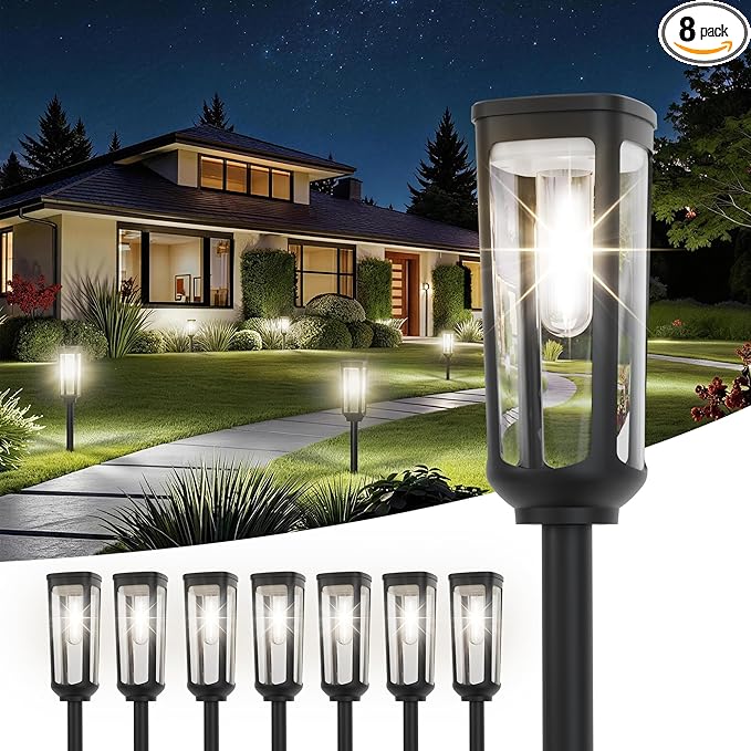 JEJOT Solar Pathway Lights Outdoor Waterproof, 8 Pack Solar Walkway Lights | Solar Light outdoor for Lawn Yard Garden Patio Driveway Decor Landscape, Cool White