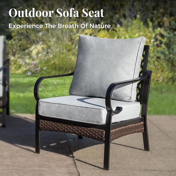 MIXPATIO Patio Furniture Set with Coffee Table, Outdoor Conversation Set with 2 x Fixed Chairs, 1 x 2-Seat Sofa, 1 x 3-Seat Sofa for Lawn Garden Backyard, Light Grey