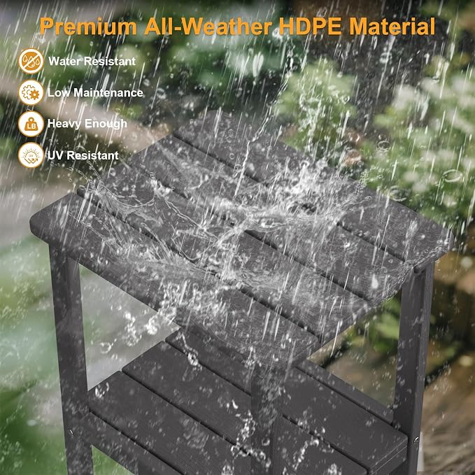 Outdoor Side Table, 2-Tier Small Square Patio Side Table with Adjustable Feet, All-Weather HDPE Adirondack End Tables for Porch Deck Balcony Pool, Easy Maintenance, Grey