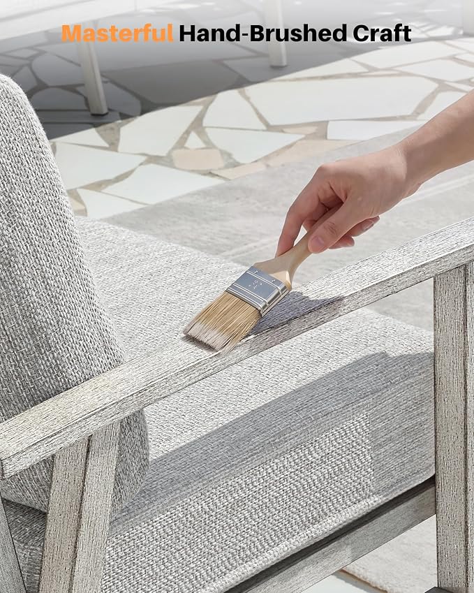 Outdoor Patio Chairs Set of 2, Outdoor Aluminum Armchair Conversation Set with Thick Cushions, 2 Pieces All Weather Patio Furniture Sofa Chairs Set for Garden, Poolside, Lawn, White Oak