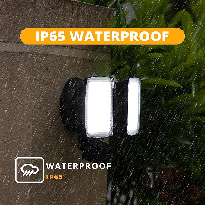 UME 2 Pack 19W LED Flood Light Motion Sensor Outdoor, 2 Adjustable Head, 2000LM, 5000K, IP65 Waterproof, Dusk to Dawn Security Light with Photocell for Exterior,Outside,Garage,House(Black)