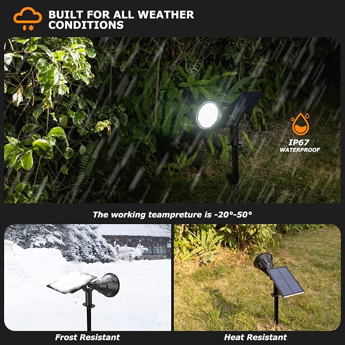 Solar Spot Lights Outdoor, 21 LEDs Solar Outdoor Lights Auto On/Off with 3 Modes, IP67 Waterproof Yard Spotlight Landscape Lighting Garden Wall Lights, 2-in-1 Solar Powered Lights, 2Pack