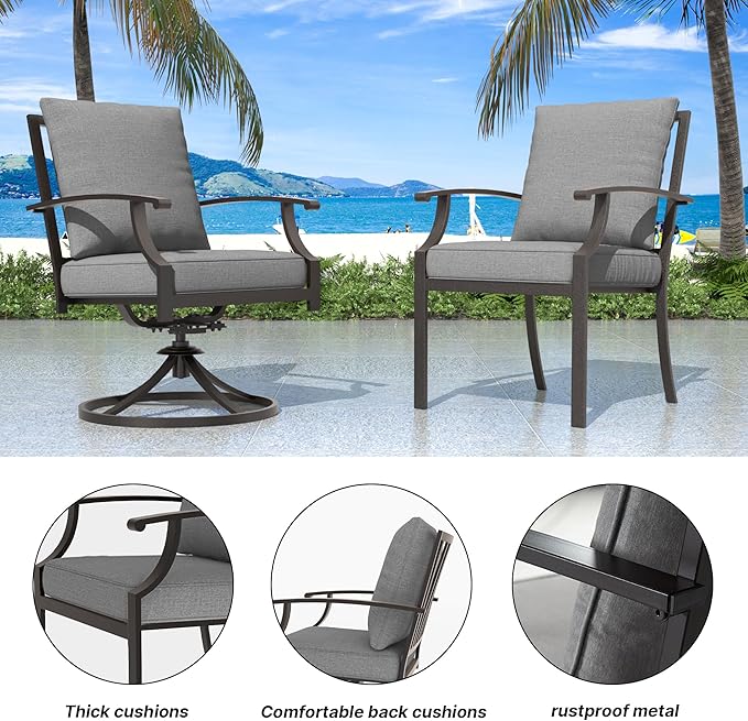 5 Pieces Outdoor Patio Furniture Set with 48" 55000 BTU Round Propane Fire Pit Table,Patio Dining Set Outdoor Conversation Sets 4 Swivel Chairs for Deck,Backyard and Garden,Grey