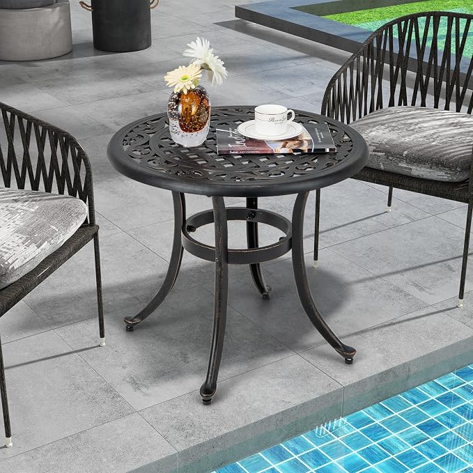 Giantex Patio Bistro Table Set of 2, 24" Cast Aluminum Round Side Table, Outdoor Coffee Table for Porch, Pool, Backyard, Garden, Balcony