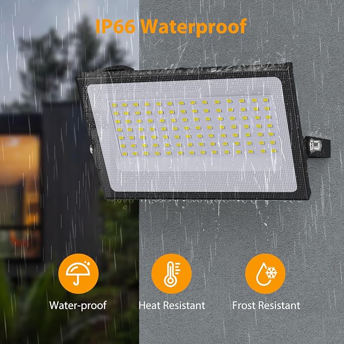Onforu 120W Flood Lights Outdoor, 12000lm Bright LED Work Light with Plug,Daylight White LED Flood Lighting, IP66 Waterproof Security Yard Lights for Yard Garage Stadium 4 Pack