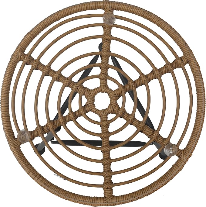 Great Deal Furniture Rodney Outdoor Woven Faux Rattan Side Table with Glass Top, Light Brown and Beige Finish (309168)