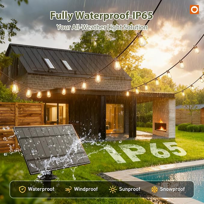 addlon 102(96+6) FT Solar String Lights Waterproof, 48+4 LED Shatterproof | Patio Light Solar Powered with Remote & USB Port 3 Modes, Outdoor Lighting for Camping Porch Backyard Garden