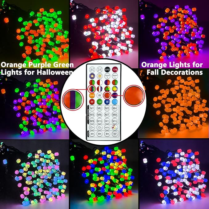 YIQU Smart Color Changing Fall Lights String 33 FT 100 LED App Remote | Fall Decor, Orange Purple Halloween Lights,Music Syn, Multicolor and Modes, Custom Timer Settings, Indoor Outdoor Waterproof
