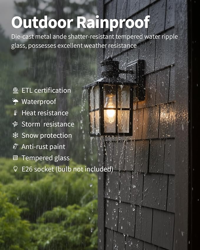 KDG Black Outdoor Motion Sensor Modern Patio Wall Light Fixtures Set of 2 | E26 Socket Waterproof Lanterns & Sconce with Tempered Glass, Modern Wall Mounted Lamps for Home, Front Door, Garage, Porch
