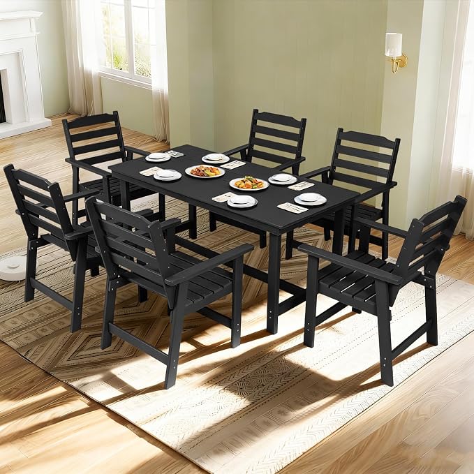 FUNBERRY Outdoor Dining Chairs Set of 4, HDPE Patio Chairs for Outside | Wood-Grain, HDPE All Weather, No Rot or Rust or Crack, UV Fade Shield, 330LBS Weight Capacity, Easy-Clean for Outside
