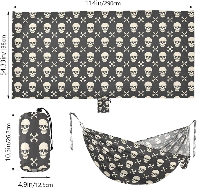 Camping Hammock Outdoor Hammocks for Outside Skull Crossbones Beach Trees Portable Lightweight with Pockets Tree Straps Indoor