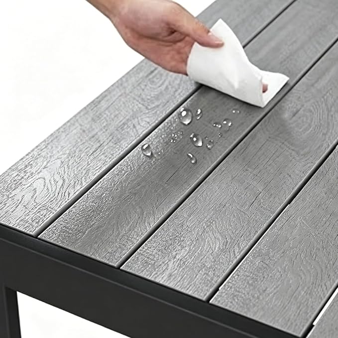 ALBAD 59" Rectangular Outdoor Dining Table for 6 Peolpe, Wood Grain Top | Waterproof HDPE Tabletop on Powder-coated Aluminum Frame. All-weather Patio Table for Garden, Backyard, Deck & Porch.